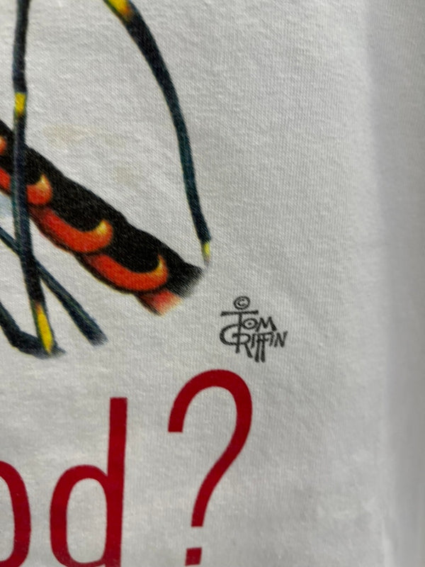 ヴィンテージ vintage 90s ©1999 Mosquito got Blood? TOM GRIFFIN アートTシャツ プリント  XL Tシャツ ホワイト LLサイズ 101MT-4675