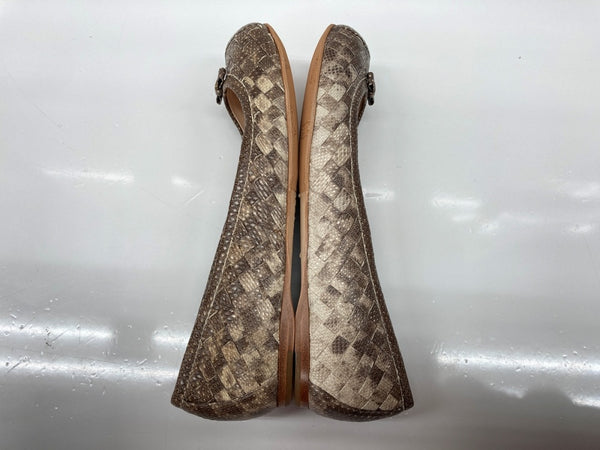 ボッテガヴェネタ BOTTEGA VENETA イントレチャート フラットシューズ バレエシューズ 編み込み リボン ラウンドトゥ レザー イタリア製 BEIGE BROWN ブラウン系 茶色 レディース靴 パンプス ベージュ SIZE36 104S-1014