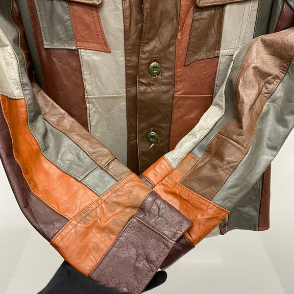 【曜日割引対象外】 ヴィンテージ vintage 80's~ Americana LEATHER USA製 パッチワーク レザージャケット ジャケット マルチカラー 40サイズ 201MT-4458 VB