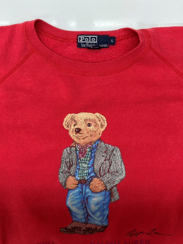 ラルフローレン RalphLauren 90s POLO BEAR SWEATSHIRT ポロ ベア スウェットシャツ トレーナー プリント 裏起毛 赤 スウェット ロゴ レッド Lサイズ 104MT-2305