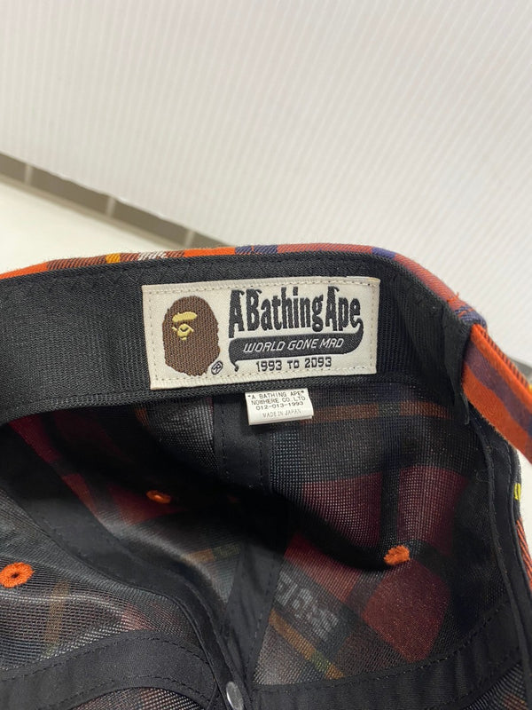 【中古】アベイシングエイプ A BATHING APE キャップ  帽子 メンズ帽子 キャップ チェック オレンジ フリーサイズ 201goods-317