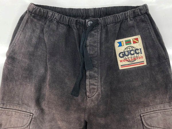 グッチ GUCCI CARGO PANTS カーゴ パンツ ボタンフライ ロゴパッチ ジョガー ズボン 黒 ロゴ カーゴパンツ ブラック サイズ 48 104MB-385