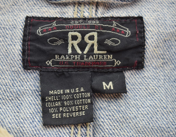 ダブルアールエル RRL 90s 三ツ星 デニムジャケット Made in USA 革パッチ 90's USA製  ジャケット ブルー Mサイズ 103MT-3197