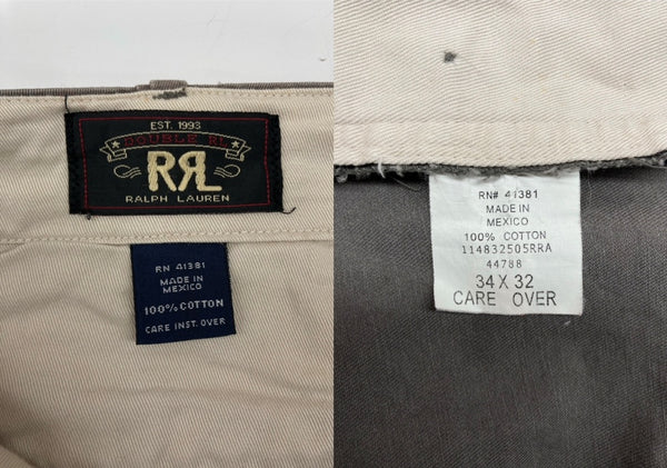 ダブルアールエル RRL CHINO PANTS チノ パンツ ワーク ボタンフライ トラウザーズ Ralph Lauren 灰 無地 44788 チノパン グレー 34×32 104MB-339