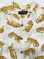 ワコマリア WACKO MARIA OPENCOLOR SHIRT オープンカラー シャツ TIM LEHI ティム リーハイ タイガー 虎 ハワイアン アロハ 開襟 半袖 白 黄 半袖シャツ 総柄 ホワイト Mサイズ 104MT-2330