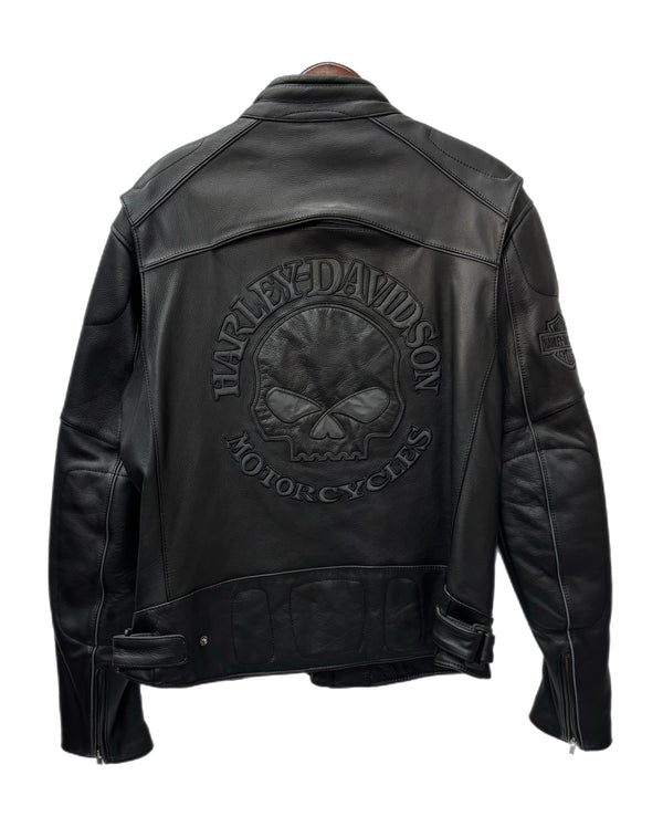 【曜日割引対象外】 ハーレーダビッドソン HARLEYDAVIDSON バックリフレクティブスカルレザージャケット ライナー付 シングルライダース 98099-07VM ブラック Lサイズ 201MT-2854 VB