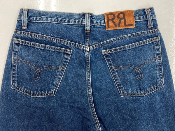 ダブルアールエル RRL DENIM PANTS デニム パンツ ボタンフライ ジーパン ジーンズ USA製 Ralph Lauren インディゴ 青 ロゴ 36-4609955WXS デニム ブルー サイズ 32 104MB-217