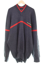 バレンシアガ BALENCIAGA 17AW Vネック チルデンニット 2017 ロゴ セーター グレー Lサイズ 103MT-2936