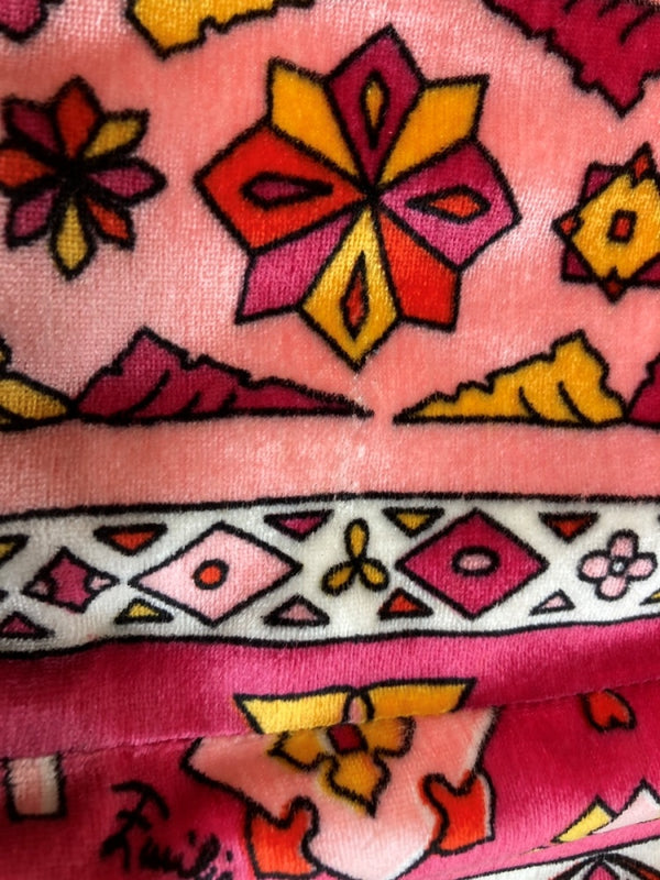 エミリオプッチ EMILIO PUCCI FIRENZE テーラード TAILORED コート ライトアウター ベロア VISCOSE ビスコース レトロ イタリア製 PINK ピンク系 ジャケット 総柄 マルチカラー SIZE42 104LT-224