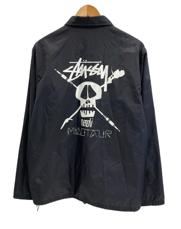 ステューシー STUSSY ナイロンジャケット コーチジャケット 黒 BLK スカル ジャケット ブラック Mサイズ 101MT-3684