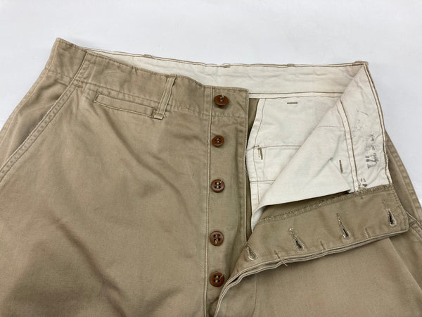 ミリタリー Military 50's U.S.ARMY CHINO CLOTH TROUSERS アメリカ軍 米軍 M-45 ダブルステッチ 尿素ボタン 無地 チノパン ベージュ 31×33 104MB-91