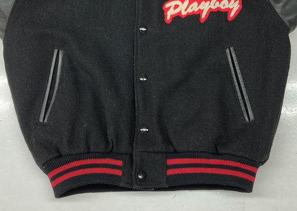 プレイボーイ PLAYBOY STADIUM JACKET スタジアム ジャケット スタジャン バーシティ レザー うさぎ USA製 黒 ジャケット ロゴ ブラック Sサイズ 104MT-929