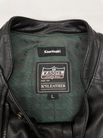 カドヤ KADOYA × Kawasaki LEATHER JACKET レザー ジャケット ライダース セミダブル ダブルジップ アウター 黒 ジャケット 無地 ブラック Lサイズ 104MT-1917