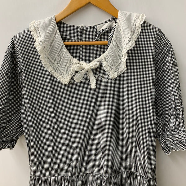 ピンクハウス PINK HOUSE ギンガムチェック柄 リボン レース 襟付き 半袖ワンピース ワンピース ブラック 201LT-430