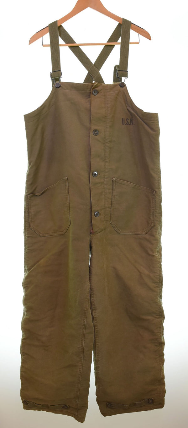 ミリタリー Military 40s US NAVY 米軍実物 N-1 デッキ パンツ USN 海軍 TALON ステンシル ジャングルクロス ウール NXsx65902 つなぎ・オーバーオール カーキ Mサイズ 103MB-454