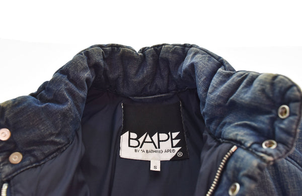 ア ベイシング エイプ A BATHING APE  Indigo Denim Puffer Jacket 中綿 パディング デニム  ジャケット ウォッシュ加工  ジャケット ブルー Sサイズ 103MT-2603