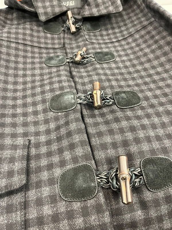 グッチ GUCCI チェック ダッフルコート ウールコート アウター チャコールグレー系 グレー系 ブラック系 46 コート グレー 101MT-5307