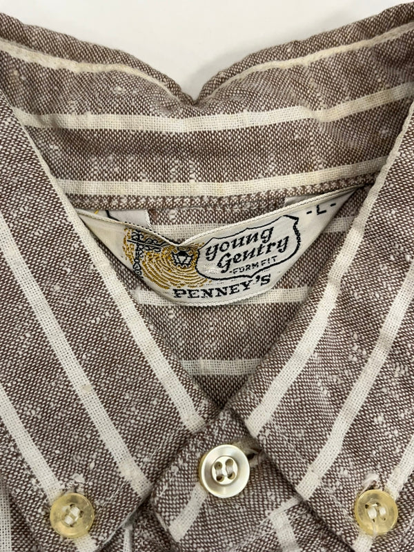 ヴィンテージ vintage 50's～60's 50年代 60年代 PENNEY’S ペニーズ ストライプシャツ ネップ ボタンダウン B.D. SHIRT 半袖シャツ ベージュ Lサイズ 101MT-4127