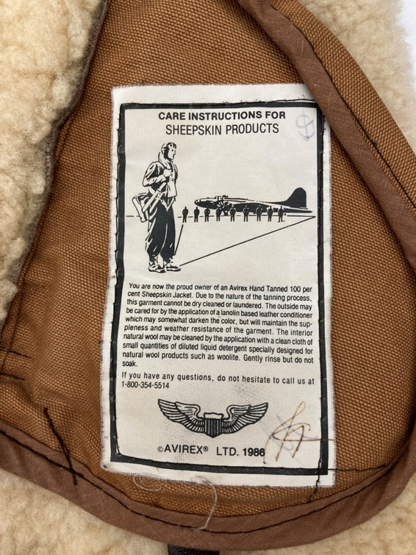 アビレックス AVIREX B-3 MOUTON FLIGHT JACKET ムートン フライト ジャケット フーディ ボア ジップアップ 軍物 アウター 茶 33H5595 サイズ 36 ジャケット 無地 ブラウン 104MT-1712