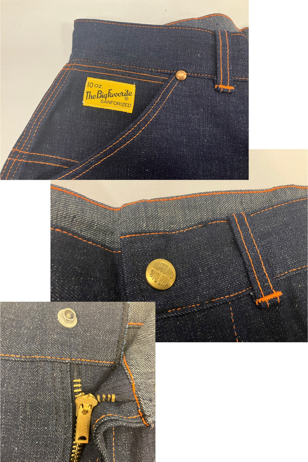 ヴィンテージ vintage 50's～60's 50～60年代 The Big Favorite DUNGAREES ペインターパンツ オレンジ糸 トリプルステッチ GRIPPER ZIPPER DEAD STOCK デニム ブルー W31L30 101MB-634