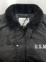 ヒューストン HOUSTON NYLON N-1 DECK JACKET ナイロン デッキ ジャケット 襟ボア ジップアップ アウター 黒 51459 ジャケット プリント ブラック Lサイズ 104MT-1433