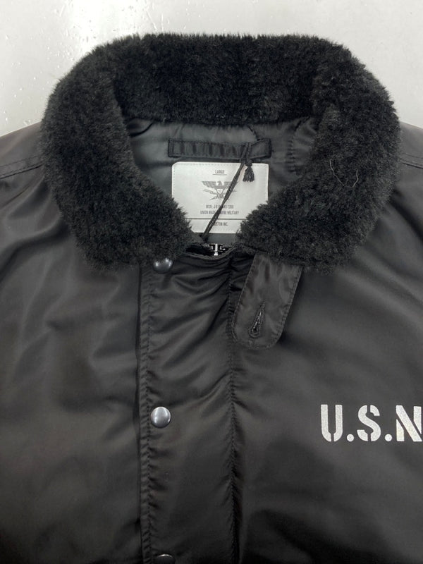 ヒューストン HOUSTON NYLON N-1 DECK JACKET ナイロン デッキ ジャケット 襟ボア ジップアップ アウター 黒 51459 ジャケット プリント ブラック Lサイズ 104MT-1433