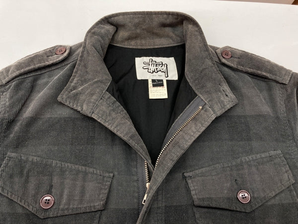 ステューシー STUSSY OLD オールド active jkt アクティブ ジャケット M65 ミリタリー ジャケット コーデュロイ 灰 ジャケット ボーダー グレー Lサイズ 104MT-1836