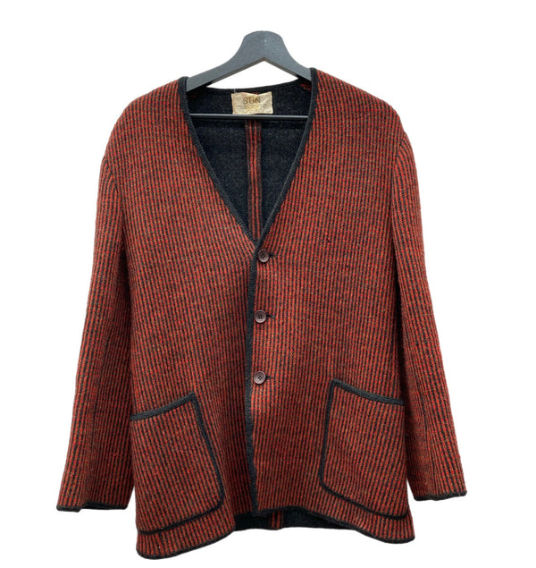 ヴィンテージ vintage 60s~ 60年代 SUN フロントポケット ニット セーター アウター  カーディガン ストライプ レッド 104MT-1906