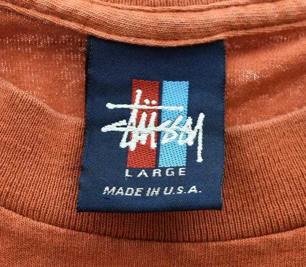 ステューシー STUSSY 90s Made in USA 紺タグ バイクT シングルステッチ 90's USA製 Tシャツ オレンジ Lサイズ 103MT-3183