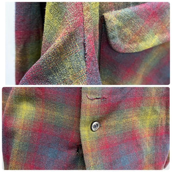 【曜日割引対象外】 ペンドルトン Pendleton 60's オンブレ チェック ボードシャツ エルボーパッチ ウール 長袖シャツ ワインレッド XLサイズ 201MT-4722 VB