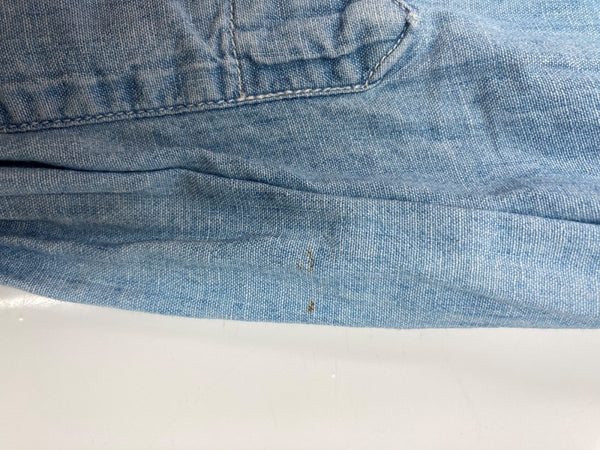 ダブルアールエル RRL 90s 三ツ星タグ SHIRT ステンカラー 猫目ボタン 胸ポケット ヴィンテージ VINTAGE ラルフローレン RALPH LAUREN コットン モーリシャス製 ライトブルー 青 無地 ブルー Mサイズ 104MT-2024