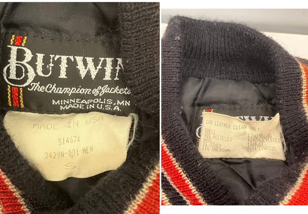 バトウィン BUTWIN 80's 80年代 黒タグ ウールメルトン スタジャン varsity jacket  袖レザー アメリカ製 MADE IN USA VINTAGE ヴィンテージ   ジャケット ブラック Sサイズ 101MT-5018