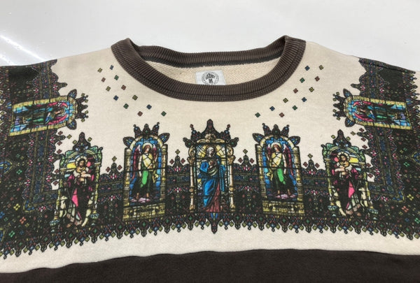 セントマイケル SAINT MICHAEL 21SS Crew Sweat SGlass ステンドグラス トレーナー ダメージ加工 茶 SM-S21-0000-014 スウェット プリント ブラウン Mサイズ 104MT-2206