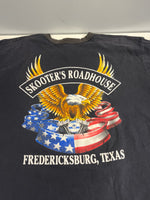 US US古着 00’s   スカルフレイム ドクロ モーターサイクル エンジン イーグル フレイム ファイヤーパターン 袖プリント 両面プリント VINTAGE ヴィンテージ - ロンT ブラック 101MT-4569