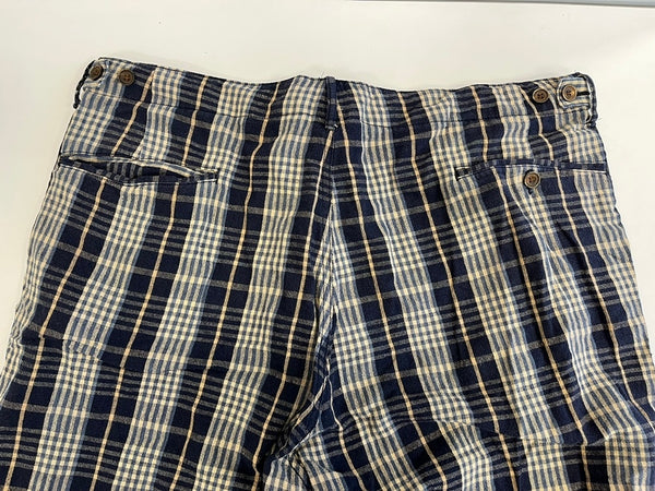ダブルアールエル RRL ラルフローレン Ralph Lauren チェック柄 コットン リネンパンツ ショートパンツ ハーフパンツ ネイビー サイズ36 101MB-719
