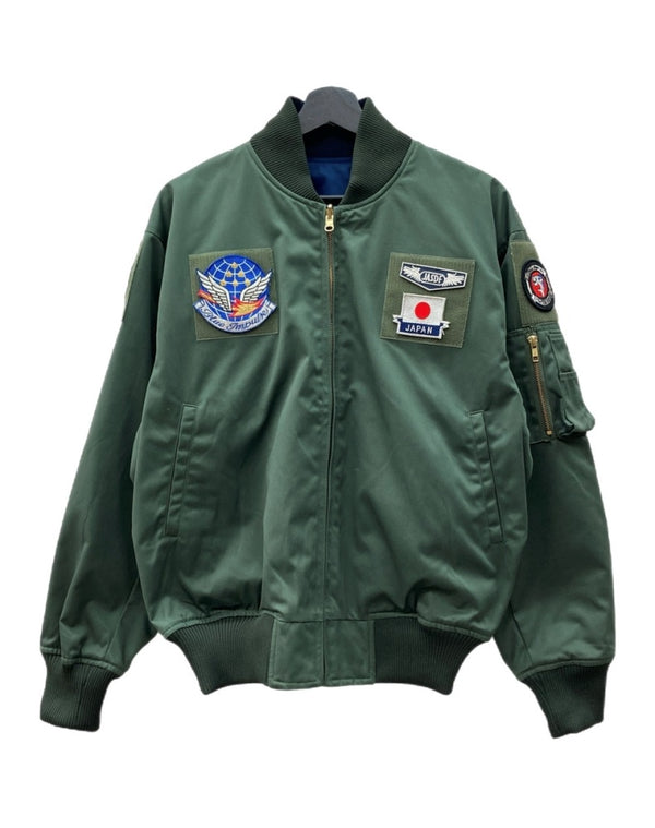 ミリタリー Military REVERSIBLE FLIGHT JACKET リバーシブル フライト ジャケット MA-1 JASDF SQUADRON PX品 ブルーインパルス 緑 サイズ 1 ジャケット 総柄 カーキ 104MT-1764