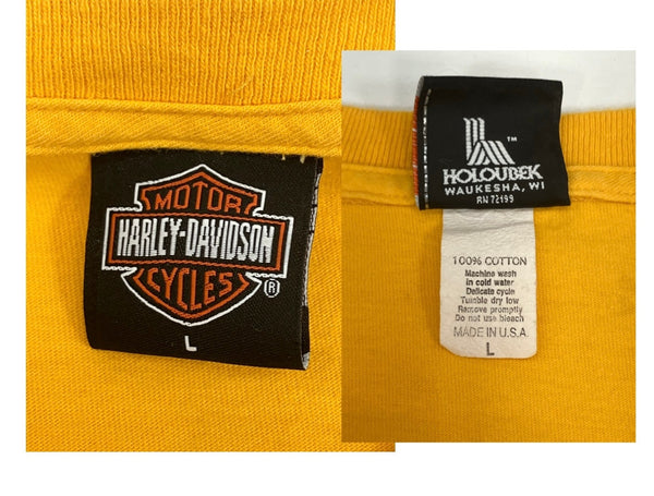 ハーレーダビットソン Harley Davidson 00s 00's ©2004 バイカー モーターサイクル プリント アメリカ製 MADE IN USA Tシャツ イエロー Lサイズ 101MT-3348