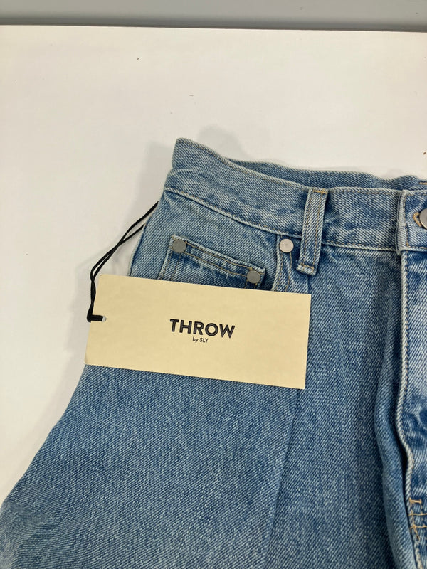 スロー バイ スライ THROW by SLY THROW J/W CURVE TUCKED PT ジャストウエスト カーブ タックド パンツ デニム ブルー 1 101LB-23