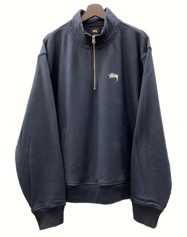 ステューシー STUSSY STOCK LOGO MOCK HALF ZIP ハーフ ジップ スウェット トレーナー 胸ロゴ 紺 スウェット ロゴ ネイビー Lサイズ 104MT-761