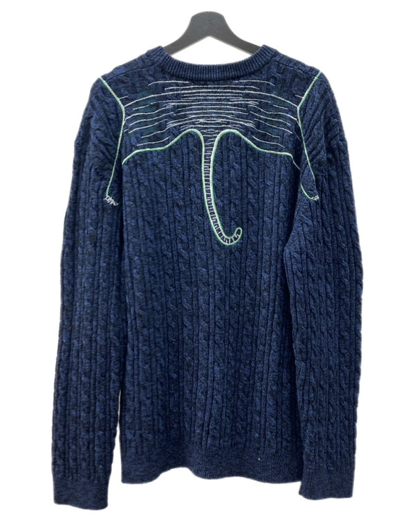 ケンゾー KENZO CREWNECK TIGER KNIT クルーネック タイガー ニット セーター ラメ 刺繍 厚手 長袖 紺 F965PU2513XE セーター ロゴ ネイビー XLサイズ 104MT-1964