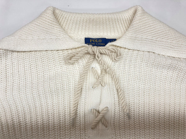 ラルフローレン RalphLauren POLO 現行タグ セーラー ニット レースアップ コットン COTTON 綿 IVORY アイボリー オフホワイト セーター ライン ホワイト Sサイズ 104LT-209