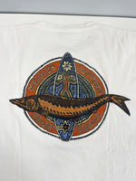 パタゴニア PATAGONIA 90s Vintage ヴィンテージ タグ USA製 MINGLED DESTINIES SHARED HABITAT プリント 長袖カットソー 白 XL ロンT ホワイト LLサイズ 101MT-4701