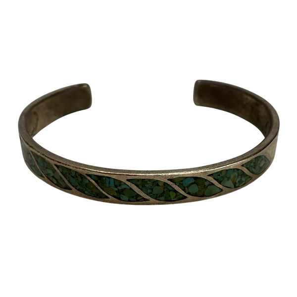 【曜日割引対象外】 【中古】マウントヒル Mt.hill チップインレイバングル ワイド キャリコレイクターコイズ メンズジュエリー・アクセサリー インディアンジュエリー バングル グリーン 201goods-672 VB
