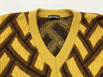 イッセイミヤケ ISSEY MIYAKE 90s WOOL KNIT ウール ニット Vネック マスタード 厚手 黄色 ODL45581 セーター 総柄 イエロー Mサイズ 104MT-650