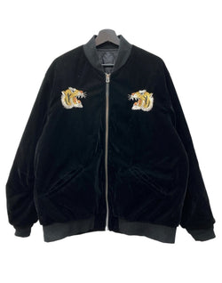 タイオン TAION REVERSIBLE SKAJAN DOWN JACKET リバーシブル スカジャン ダウン ジャケット ダブルジップ 刺繡 アウター 黒 ジャケット 総柄 ブラック XLサイズ 104MT-2293