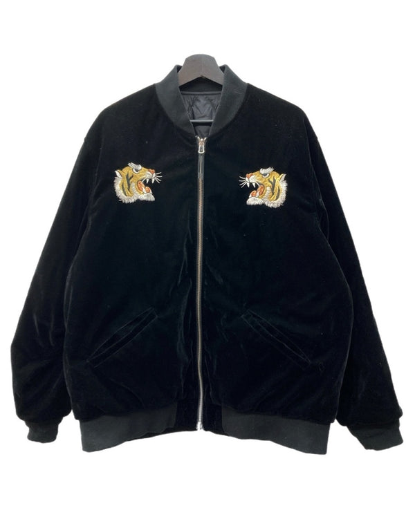 タイオン TAION REVERSIBLE SKAJAN DOWN JACKET リバーシブル スカジャン ダウン ジャケット ダブルジップ 刺繡 アウター 黒 ジャケット 総柄 ブラック XLサイズ 104MT-2293