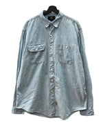 ダブルアールエル RRL 90s 三ツ星タグ ガチャポケ シャンブレー  猫目ボタン ワークシャツ 水色 長袖シャツ 無地 ブルー XLサイズ 104MT-2056