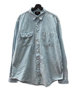 ダブルアールエル RRL 90s 三ツ星タグ ガチャポケ シャンブレー  猫目ボタン ワークシャツ 水色 長袖シャツ 無地 ブルー XLサイズ 104MT-2056