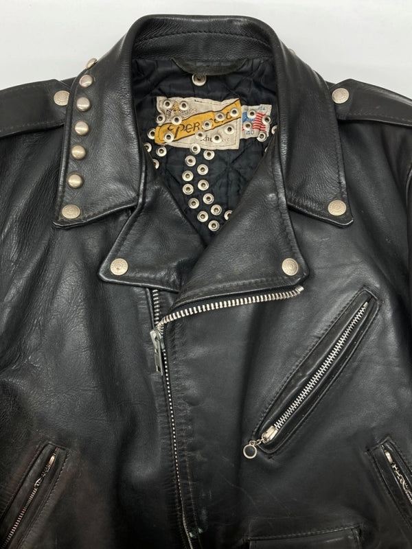 ショット SCHOTT DOUBLE RIDERS JACKET ダブル ライダース ジャケット スタッズ ドクロ LOVE ペイント バイカー アウター 黒 サイズ40 ジャケット 無地 ブラック 104MT-2228