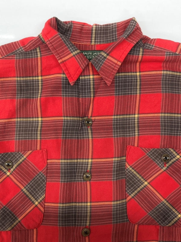 ラルフローレン RalphLauren POLO COUNTRY 90s FLANNEL SHIRT フランネル シャツ ネルシャツ インパクト21 開襟 長袖 赤 サイズ 9 長袖シャツ チェック レッド 104MT-2271